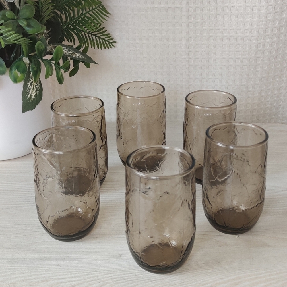 Vintage 1970's Anchor Hocking Sherwood Spicy Brown Textured Juice Glasses.